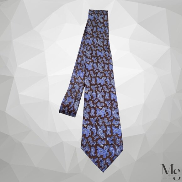 BOTTEGA DE SARTO Brown Blue Paisley Silk Tie Hand Made W: 3" EX COND - Picture 6 of 6